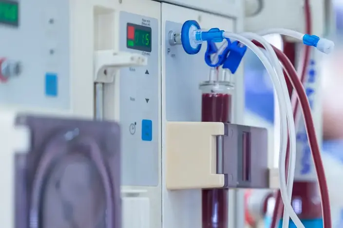 tubes with blood in a monitoring machine